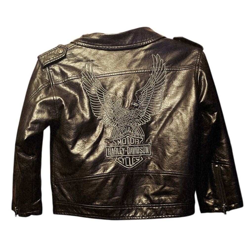 Harley Davidson boys upwing eagle biker moto jacket pleather size 6 - Picture 2 of 6